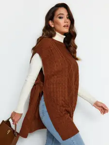 Trendyol Round Neck Cable Knit Longline Pullover Sweaters