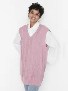 Trendyol V-Neck Cable Knit Pullover Sweater