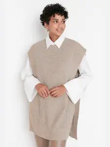 Trendyol Cable Knit Round Neck Longline Poncho Sweaters