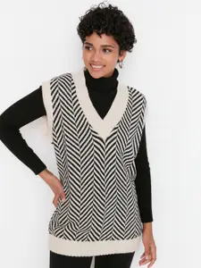 Trendyol Striped Printed Longline Sweater Vest
