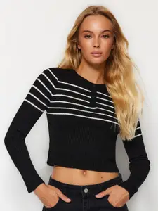 Trendyol Striped Round Neck Crop Pullover Sweater
