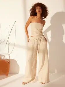 Trendyol Strapless Smocked Linen Tube Top