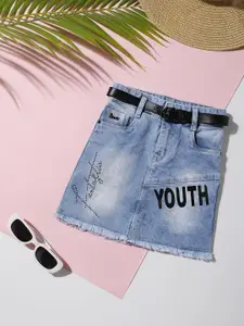 Macwin Girls Typography Printed Denim A-Line Skirt
