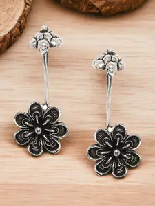 Sangria Silver-Toned Stones Studded Floral  Oxidised Ear Cuff Earrings