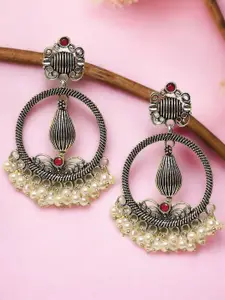 Sangria Silver-Toned Stones Studded & Beads Beaded Drop Earrings