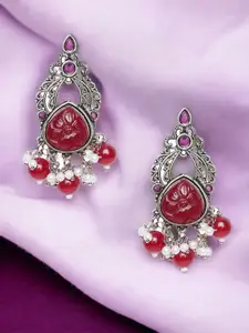 Sangria Silver-Toned Stones Studded & Beads Beaded Contemporary Drop Earrings