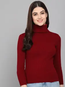 TANDUL Turtle Neck Long Sleeves Ribbed Woollen Pullover
