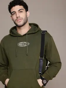 The Roadster Life Co. Printed Washed Effect Hooded Pure Cotton Relaxed Fit Sweatshirt