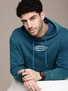 The Roadster Life Co. Printed Washed Effect Hooded Pure Cotton Relaxed Fit Sweatshirt