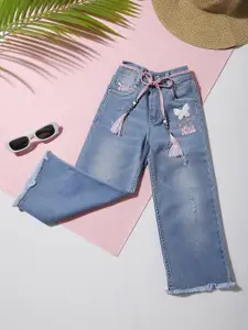 Macwin Girls Relaxed Fit Mildly Distressed Light Fade Non Stretchable Jeans