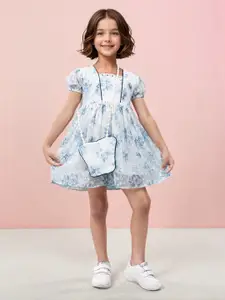 Toonyport Girls Square Neck Floral Print Georgette Fit & Flare Dress