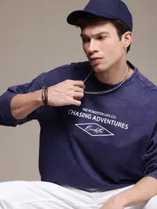 The Roadster Life Co. Pure Cotton Brand Logo Printed Washed Oversized Sweatshirt