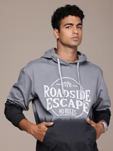 The Roadster Life Co. Typography Printed Relaxed Fit Pure Cotton Hooded Sweatshirt