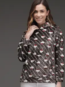 TANDUL Conversational Printed Long Sleeves Hooded Pullover Sweatshirt