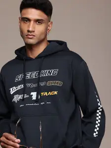 The Roadster Life Co. Relaxed Fit Typography Printed Hooded Sweatshirt