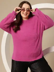 Sztori Plus Size Faux Fur Trim Drop-Shoulder Sleeves Pullover