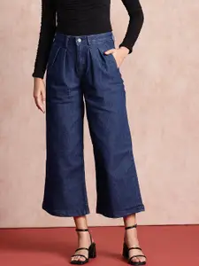 all about you Women Wide Leg Stretchable Pleated Cropped Jeans