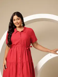 Sztori Plus Size Tiered Shirt Dress with Belt