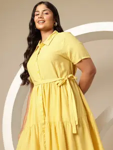Sztori Plus Size Tiered Shirt Style Dress with Belt