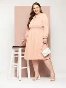 Sztori Plus-Size Tie-Up Neck A-Line Midi Dress