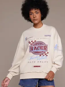 The Roadster Lifestyle Co. Printed Drop-Shoulder Sleeves Sweatshirt