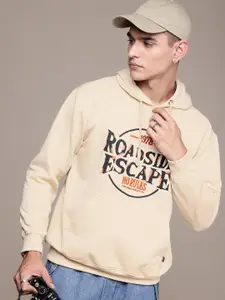The Roadster Life Co. Typography Printed Relaxed Fit Hooded Pullover Sweatshirt