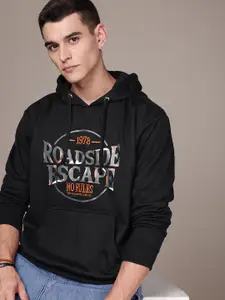 The Roadster Life Co. Typography Printed Relaxed Fit Hooded Pullover Sweatshirt