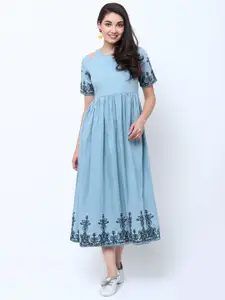 Tokyo Talkies Women Blue  & Black Solid A-Line Dress