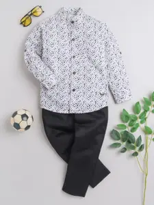 BAATCHEET Boys Printed Mandarin Collar Pure Cotton Shirt With Short