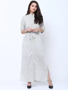 Tokyo Talkies Women White & Black Striped Maxi Dress