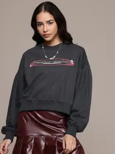 Roadster The Life Co. Typography Printed Drop-Shoulders Sweatshirt