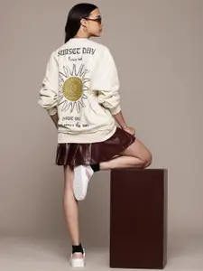 Roadster The Life Co. Graphic Printed Drop-Shoulders Sweatshirt