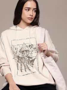 The Roadster Lifestyle Co. Women Printed Relaxed Fit Hooded Sweatshirt