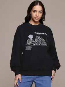 Roadster The Life Co. Graphic Printed Drop-Shoulders Sweatshirt