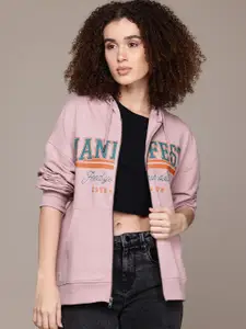 The Roadster Lifestyle Co. Women Printed Hooded Relaxed Sweatshirt