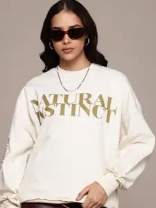 Roadster The Life Co. Typography Printed Drop-Shoulders Sweatshirt