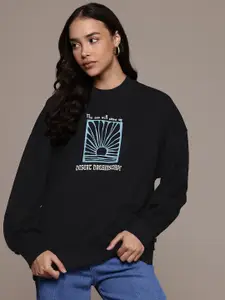 Roadster The Life Co. Graphic Printed Drop-Shoulders Sweatshirt