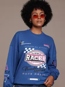 The Roadster Lifestyle Co. Printed Drop-Shoulder Sleeves Sweatshirt