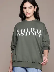 The Roadster Lifestyle Co. Printed Drop-Shoulder Sleeve Oversized Sweatshirt