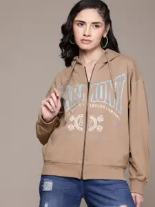 The Roadster Lifestyle Co. Women Printed Hooded Sweatshirt