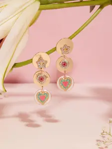 Zaveri Pearls Gold-Plated Enamel Heart Dazzling Austrian Diamonds Studded Drop Earrings