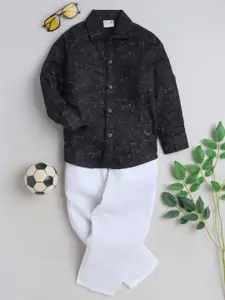BAATCHEET Boys Printed Shirt Collar Pure Cotton Shirt with Trousers