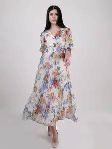 DRIRO Floral Print Georgette Fit & Flare Maxi Dress