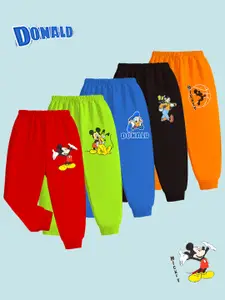 KUCHIPOO Girls Pack Of 5 Mickey & Friends Printed Cotton Joggers