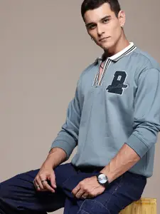 The Roadster Life Co. Relaxed Fit Contrast Mock Collar with Applique Detailing Sweatshirt