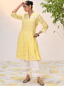 Lakshita Women Embroidered Ethnic Motifs Mandarin Collar Thread Work A-line Kurta