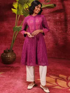 Lakshita Women Embroidered Ethnic Motifs Mandarin Collar Thread Work A-line Kurta