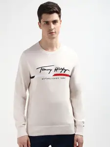 Tommy Hilfiger Typography Embroidered Round Neck Long Sleeves Pure Cotton Pullover Sweater