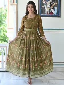 Peachmode Floral Printed Georgette Maxi Dress