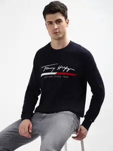 Tommy Hilfiger Typography Printed Round Neck Pullover Sweater